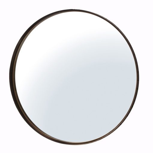 round metal industrial style wall mirror in bronze finish