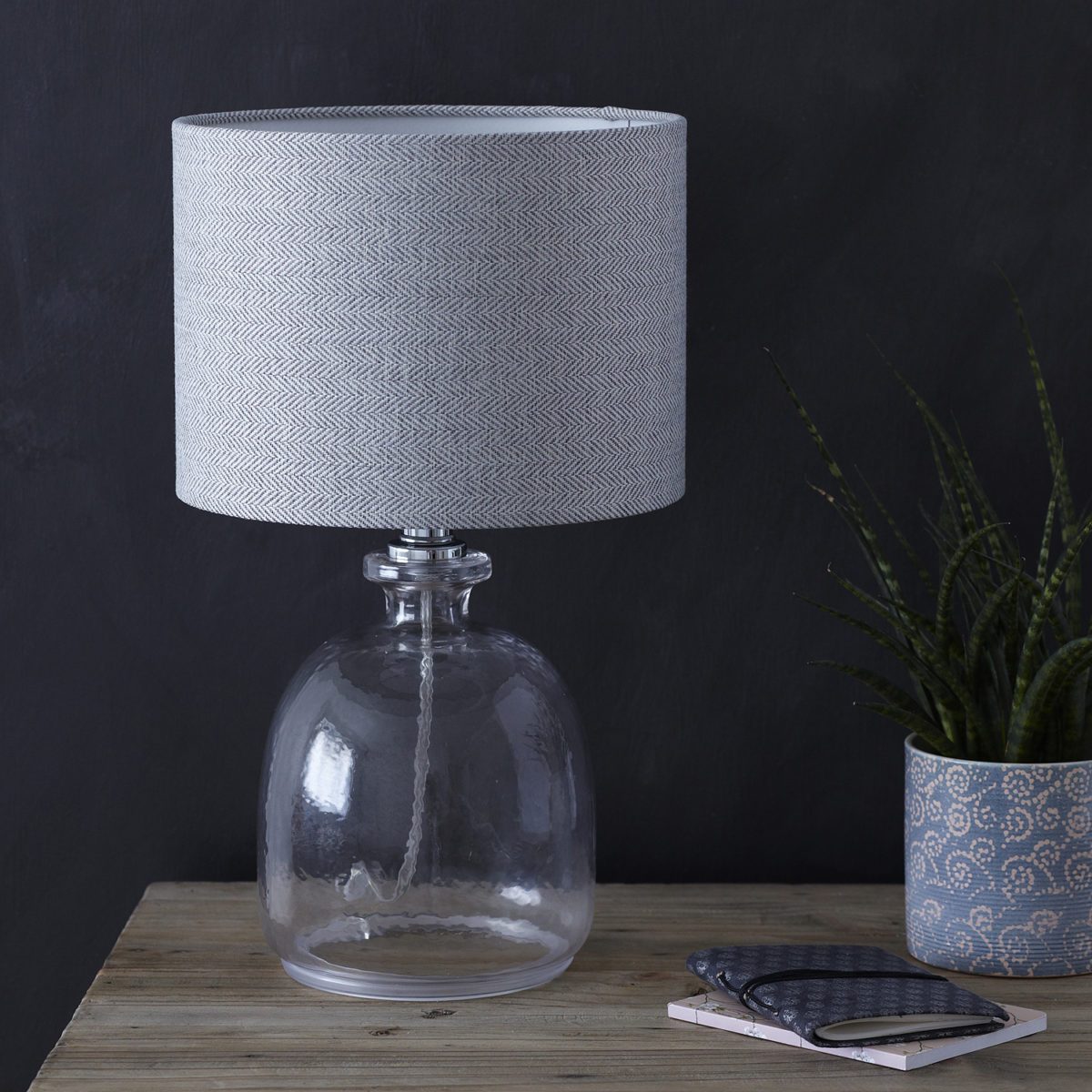 Small Recycled Glass Table Lamp With, Grey Bedside Table Lamps