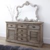 wooden sideboard with two cupboards and six drawers in rustic reclaimed pine