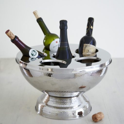six bottle large round stainless steel champagne and wine bucket