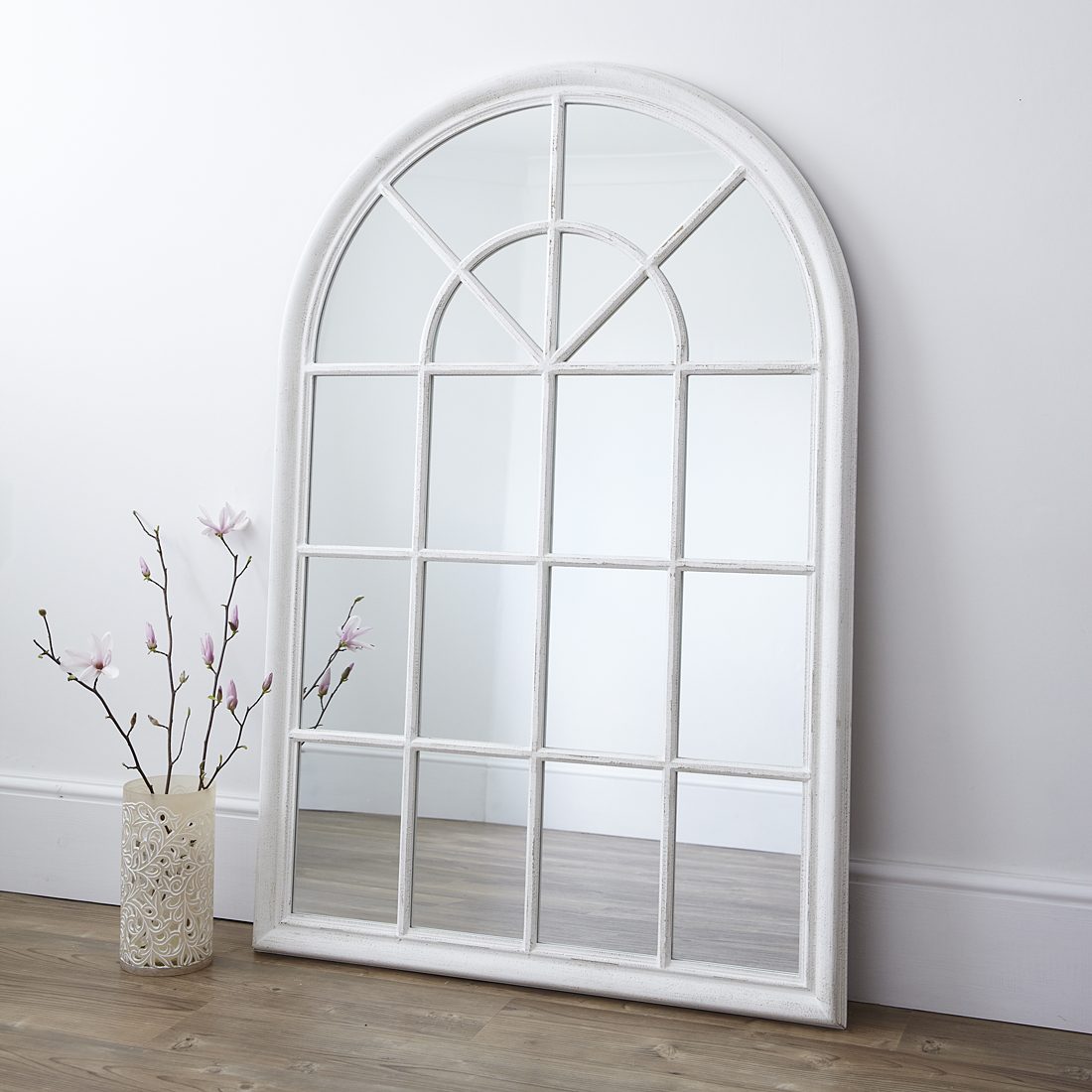 White Arched Window Wall Mirror, Large Window Frame Mirror