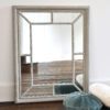 distressed grey painted rectangular wooden wall mirror with panelled window frame