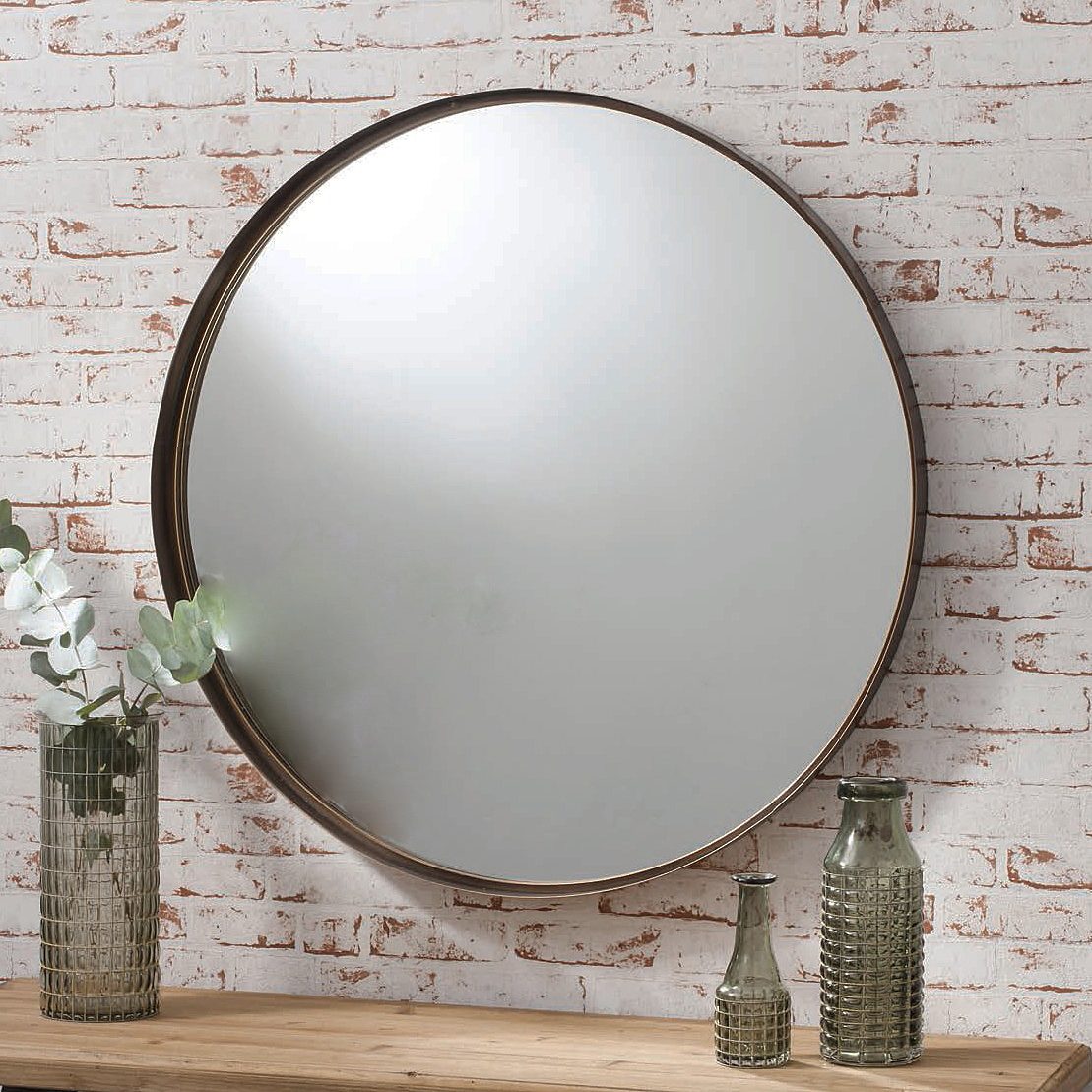 Bronze Industrial Round Mirror, Industrial Round Mirror