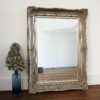 french style champagne silver rectangular wall mirror with ornate frame
