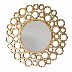 round gold wall mirror with small circular bubble frame