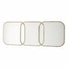 gold rectangular wall mirror consisting of three mirrors overlapping in a linked design