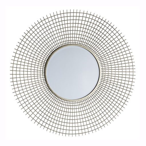 contemporary round gold metal mirror with wirework frame