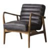 retro style leather armchair with a distressed black leather and retro wooden frame