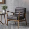 retro style leather armchair upholstered in a weathered black leather within an ash wooden frame