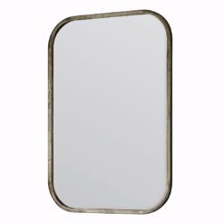 rectangular mirror with curved corners finished in a champagne silver leaf