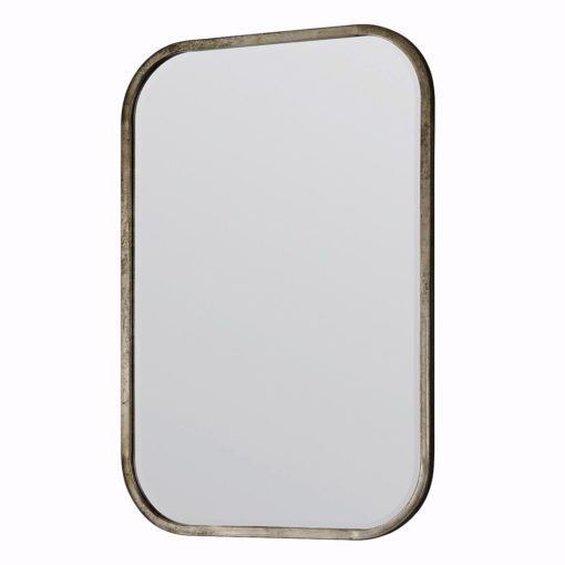 rectangular mirror with curved corners finished in a champagne silver leaf