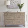 decorative cedar wood chest of drawers with inlay detail to top and seven drawers