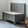 grey wooden storage bench with oak top