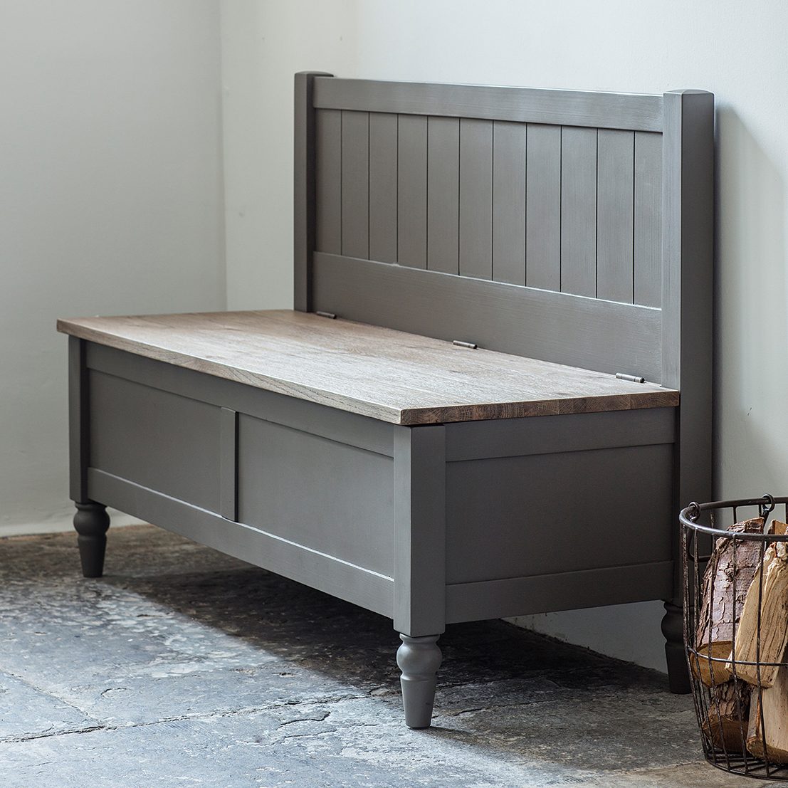 Storm Grey Wooden Storage Bench Primrose &amp; Plum