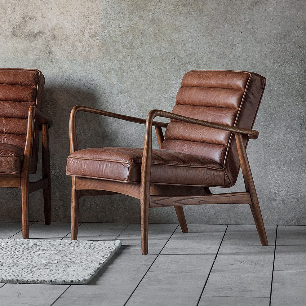 Retro Brown Leather Armchair Primrose & Plum