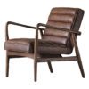 retro style leather armchair with a distressed brown leather and retro wooden frame