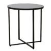 round metal based side table with a matt black finish with a smoked mirror top