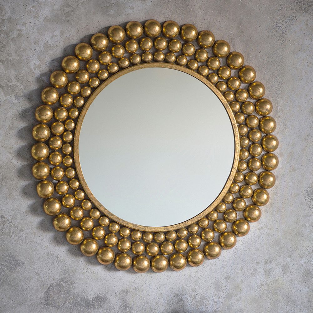 Round Gold Bobble Wall Mirror Primrose Plum Round Metal Gold Wall Mirror With A Decorative Three Tier Bobble Frame Surround Central