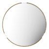 contemporary round gold wall mirror with a polished edge and three tubular sections to the outstide of the frame