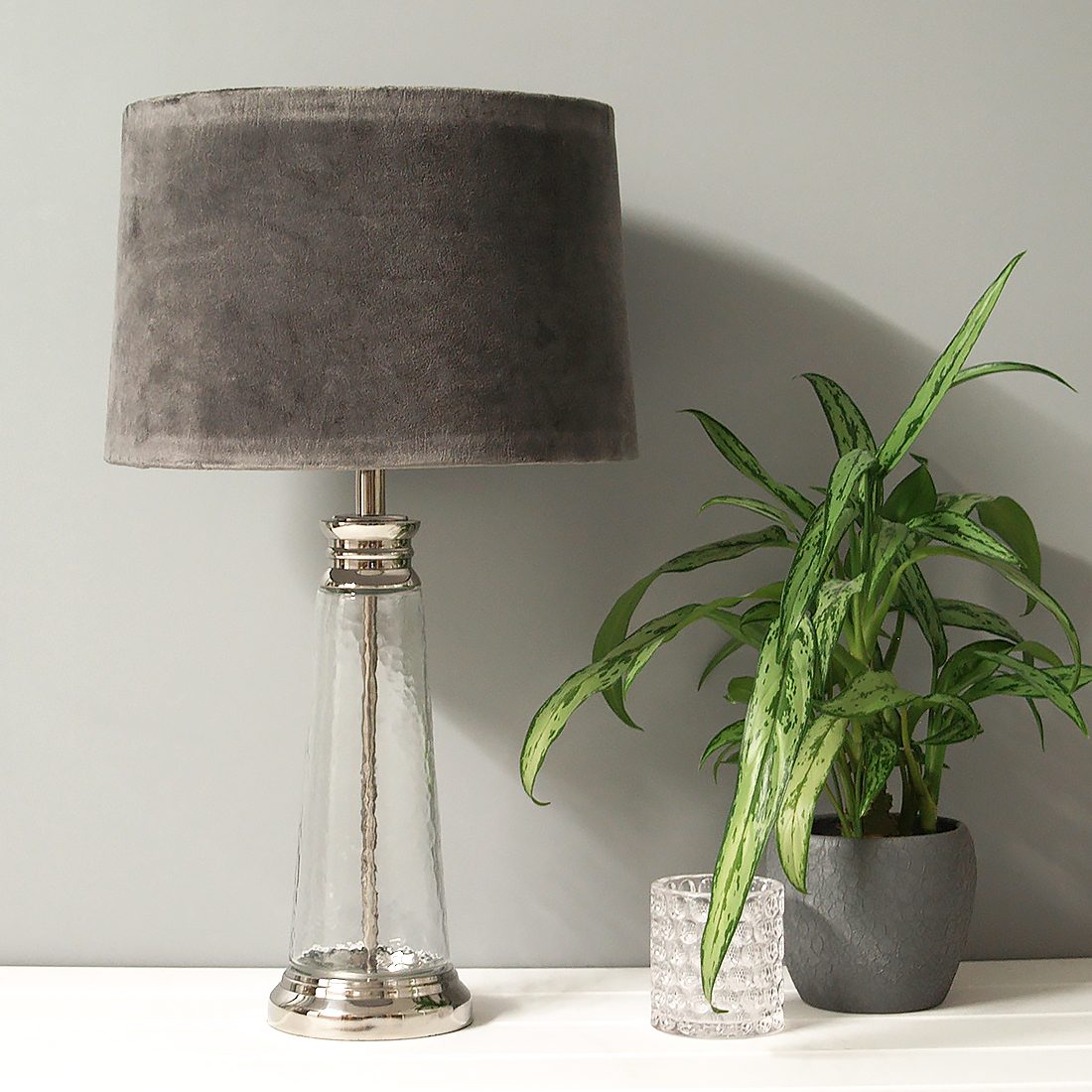 Textured Glass Table Lamp With Grey, Tall Silver Table Lamp Base