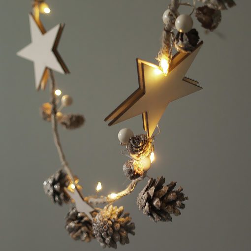 Rustic Star & Pine Cone Fairy Light Garland - Primrose & Plum