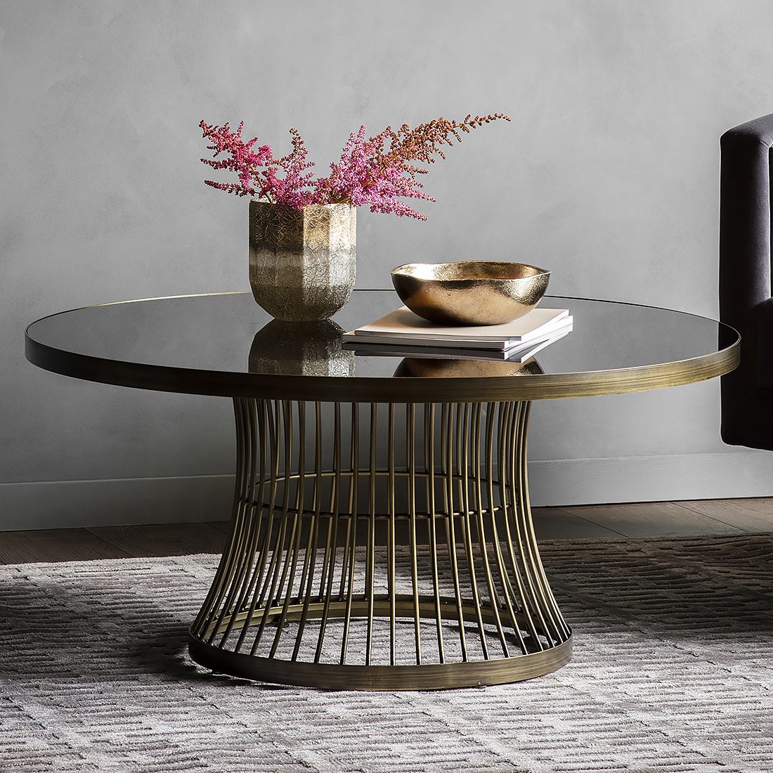 Round Coffee Table With Smoked Glass Top Bronze Primrose Plum