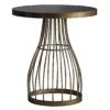 round side table with a champagne gold metal cage design base topped with solid white marble