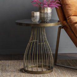 Round Side Table with Smoked Glass Top - Bronze - Primrose & Plum