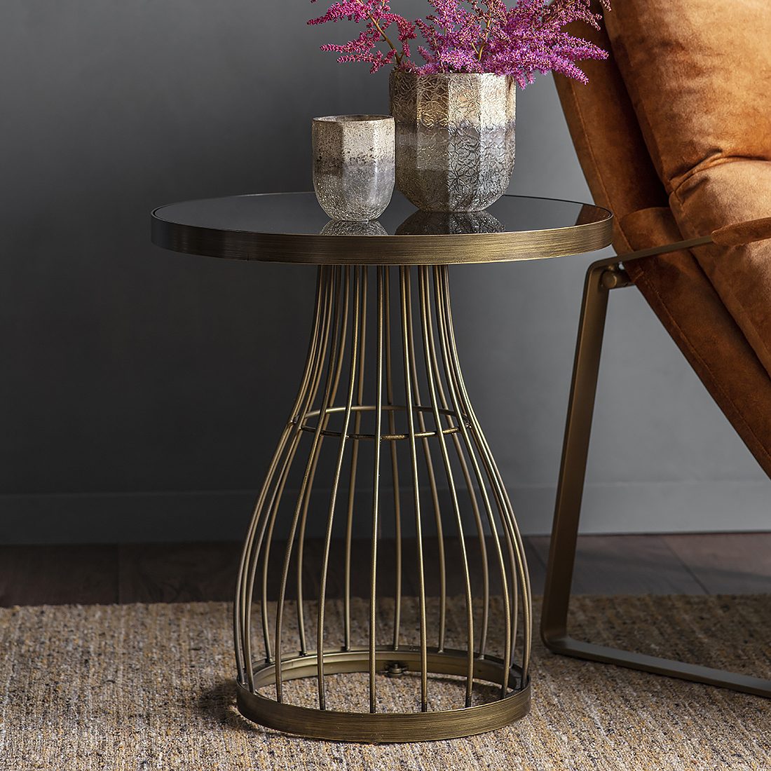Round Side Table With Smoked Glass Top, Round Pedestal Side Table Uk