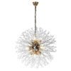large round chandelier pendant light with individually wired beaded crystals hung from a gold chain
