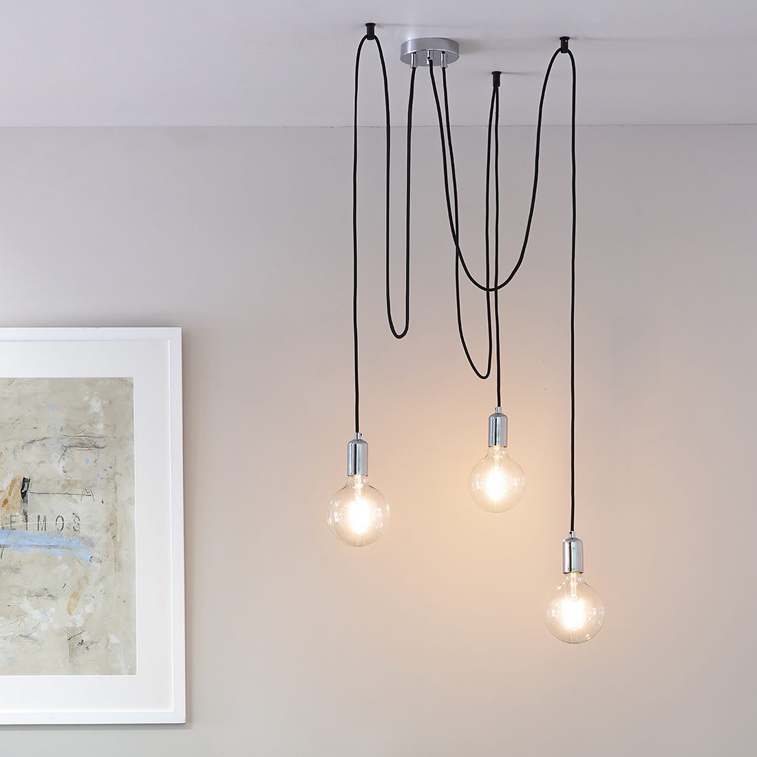 Cleo Three Bulb Industrial Pendant Light Copper Or Chrome