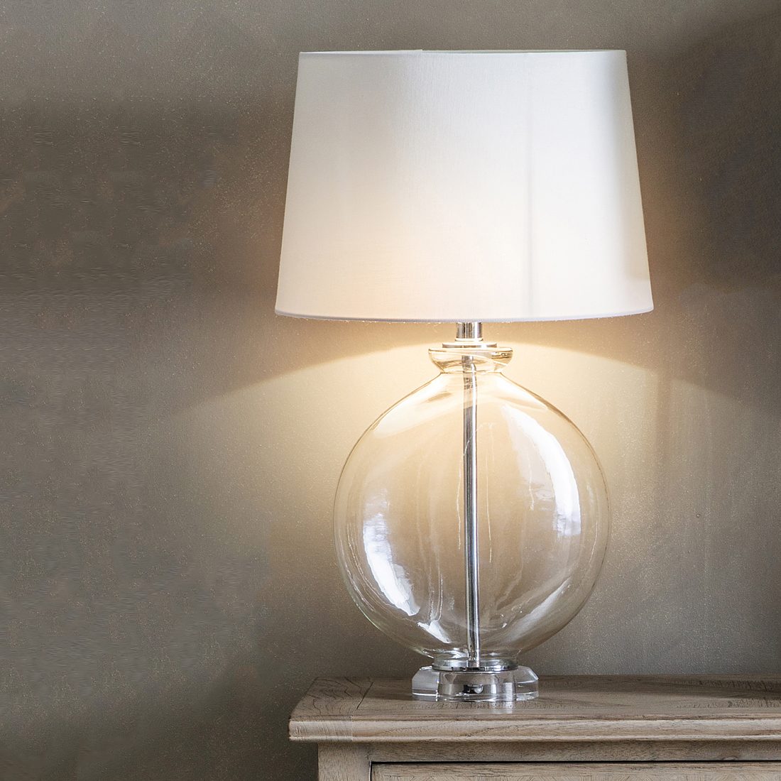 Slim Round Glass Table Lamp with White Shade | Primrose & Plum