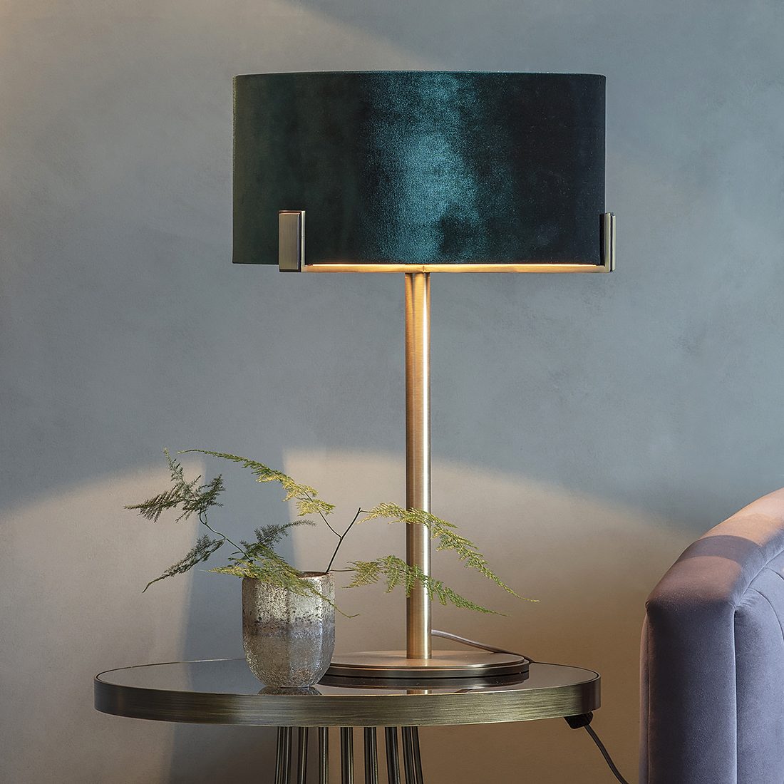 Brass Table Lamp With Pea Green, Round Gold Table Lamp