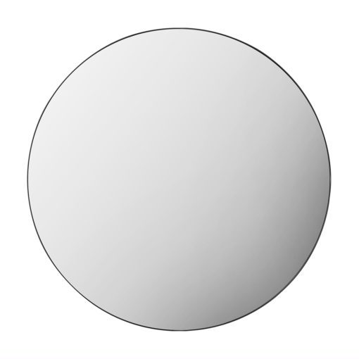 modern round wall mirror with a black metal edged frame