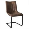 set of two retro style dining chairs upholstered in brown faux leather with a bronzed cantilever metal base