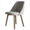 stylish pair of dining chairs upholstered in a natural linen with herringbone pattern and finished with simple ash legs