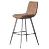 metal based high backed bar stool upholsted in a vintage brown faux leather