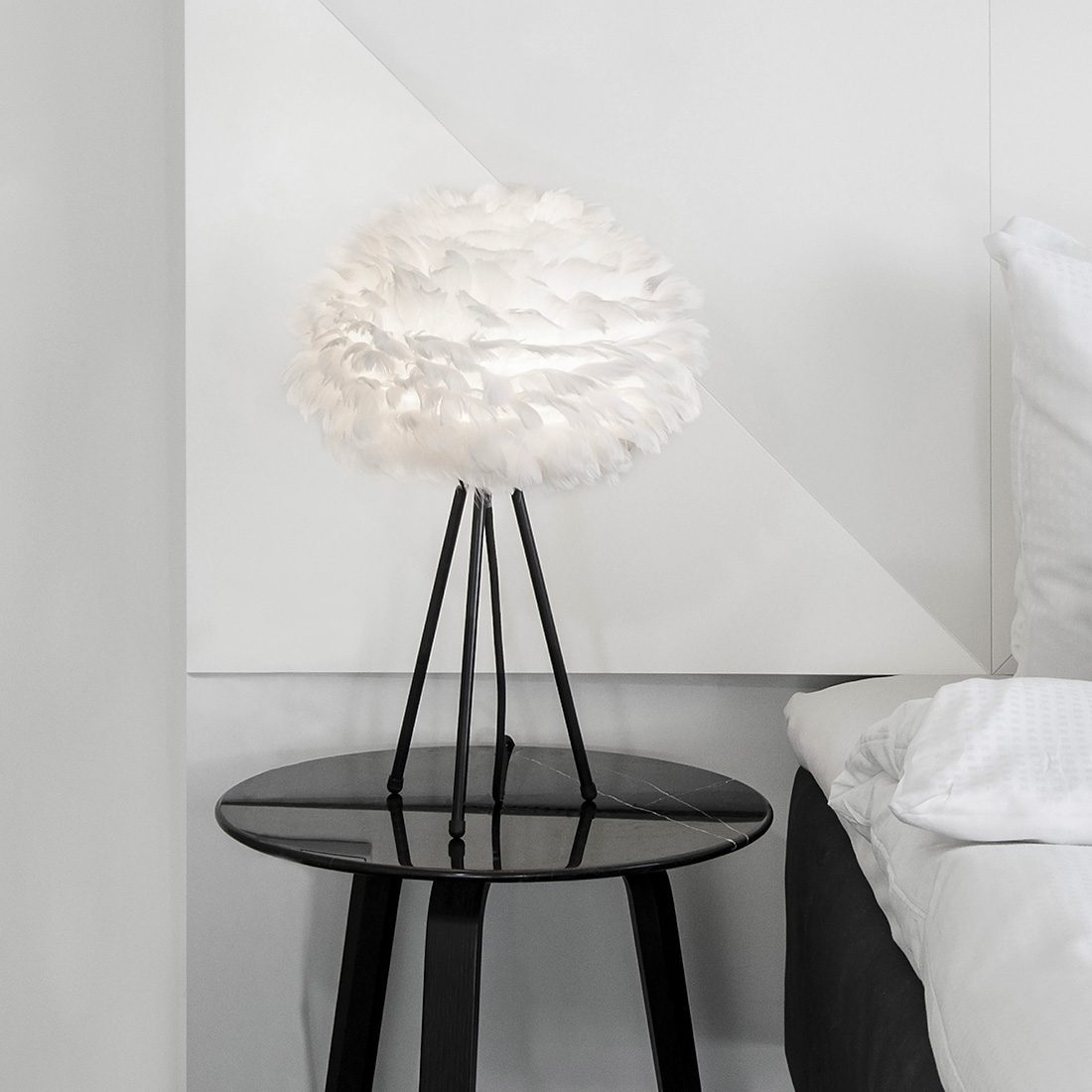 White Feather Shade Tripod Table Lamp, Small Tripod Table Lamp