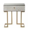 rectangular vintage mirror side table with drawer on a geometric gold metal base