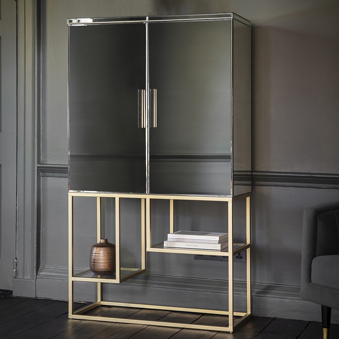 Champagne Gold Mirrored Drinks Cabinet Primrose Plum