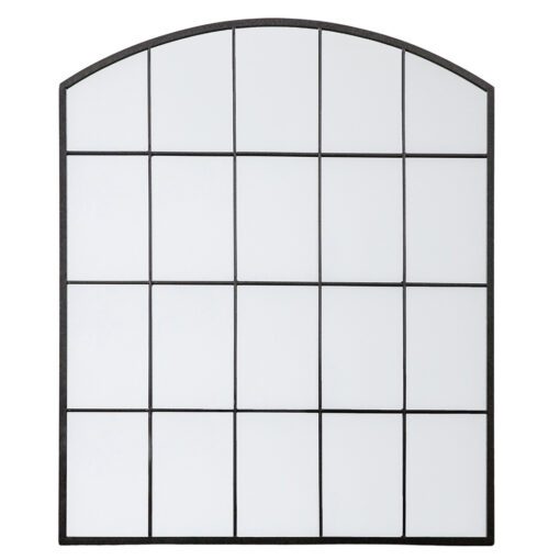 black metal framed window mirror with curved top