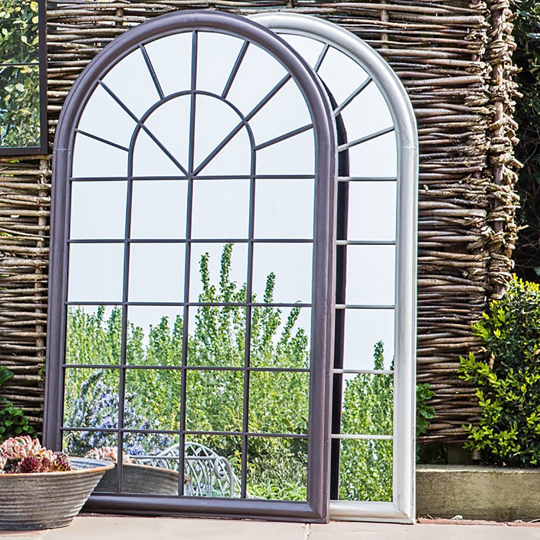 Outdoor Arched Window Mirror Mocha