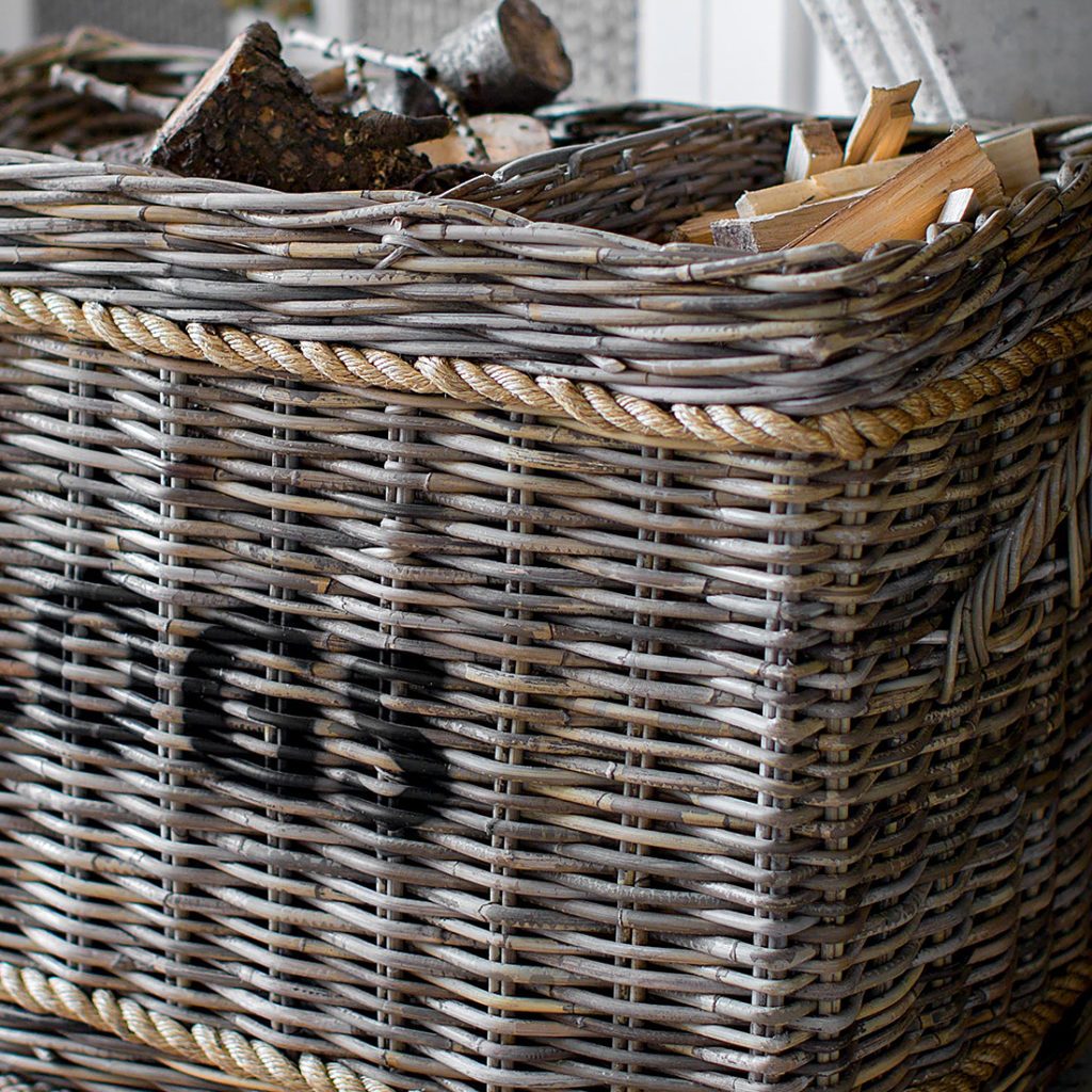 Large Rattan Log Basket with Rope Primrose & Plum