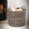 large round handmade rattan storage basket with carry handles