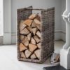 rectangular shaped open fronted rattan log holder with carry handle