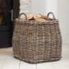 large tapered square rattan storage basket with carry handles