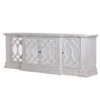 large mahogany sideboard with a decorative mirrored front with a lightly distressed pale grey painted finish