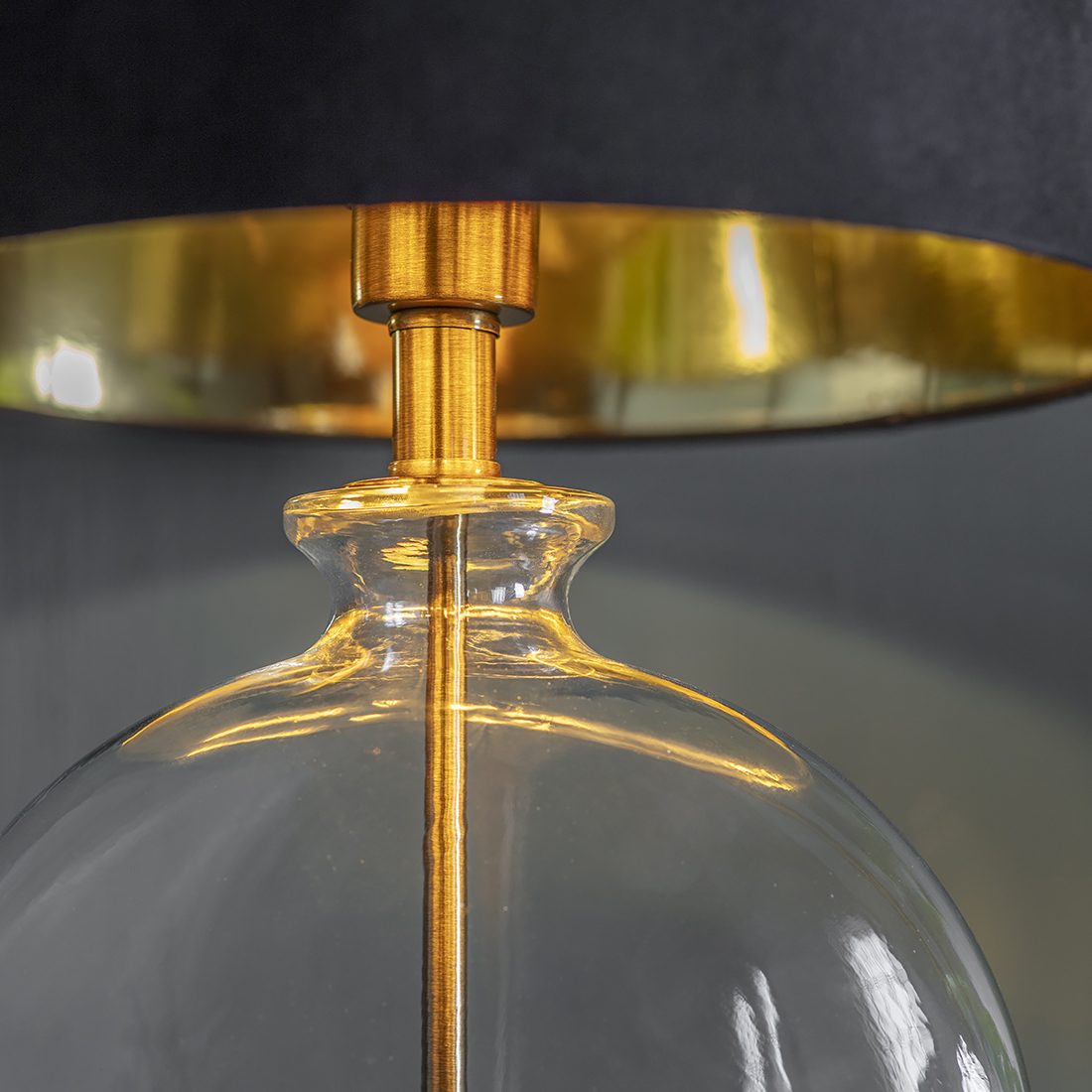 Slim Round Glass Table Lamp With Black, Gold And Glass Table Lamp Base