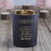 large glass votive with a black coating and shiny inner with a christmas message cut-out - best gifts are family and friends