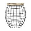 rounded black metal open cage design side table with gold metal tray top